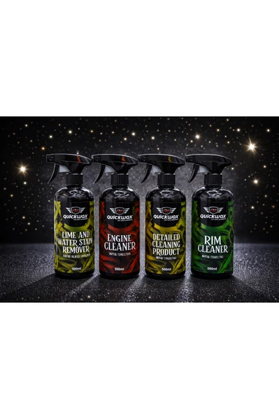 quickwax OTO TEMİZLİK SETİ DETAY TEMİZLEYİCİ+MOTOR TEMİZLEYİCİ+JANT TEMİZLEYİCİ+KİREÇ VE SU LEKESİ GİDERİCİ ürün görseli 1