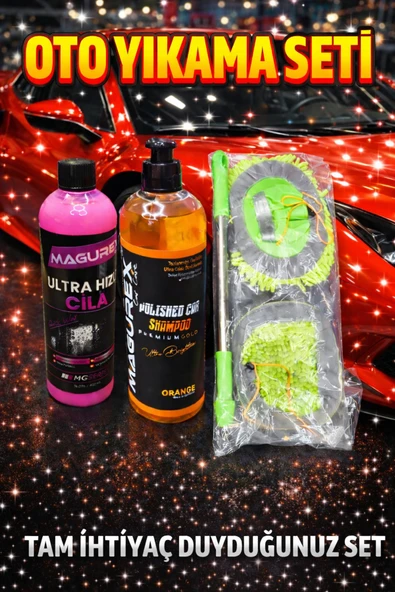 MAGUREX OTO YIKAMA SETİ ULTRA HIZLI CİLA+CİLALI ŞAMPUAN+MİKROFİBER ARAÇ YIKAMA MOPU(YEDEK MOPLU) ürün görseli 1