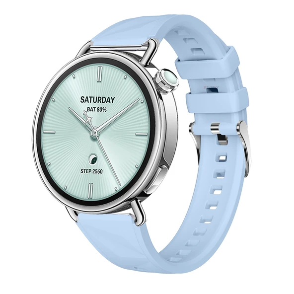 Sneezy Mi Watch S4 41mm İle Uyumlu Prism Metal Tokalı Soft Yumuşak Silikon Kordon  Açık Mavi ürün görseli 1