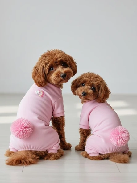 Tassel &  Rainbow Soft Pink Pamuklu Köpek Tulumu Pastel Pembe Pijama ürün görseli 1