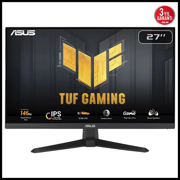 ASUS TUF GAMING VG279QE5A 27" 1ms, 146Hz, Full HD, DP, HDMI, Hoparlör, Fast IPS LED, Düşük Mavi Işık, FreeSync Prem ürün görseli 1