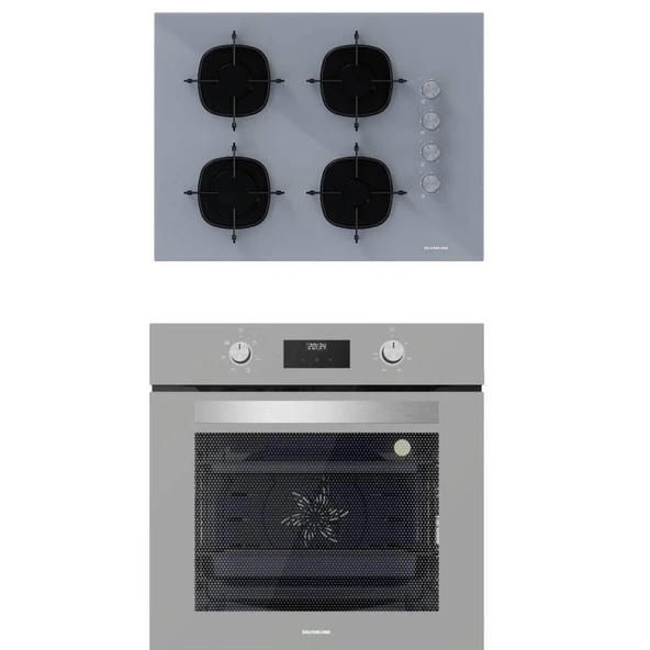 Silverline 2'li ikili Gri Cam Ankastre Set BO6502S02 Dijital Fırın - CS5665S01 65cm Cam Ocak ürün görseli 1