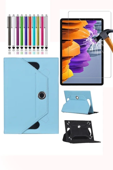 corcishop Dark Evopad M7430 Universal 360 Dönerli Standlı Kılıf Tablet Kılıfı + Nano Ekran Koruyucu + Kalem ürün görseli 1