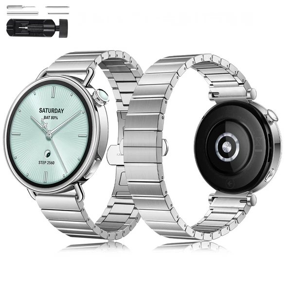 Sneezy Mi Watch S4 41mm İle Uyumlu Renk Detaylı 18mm Paslanmaz Çelik Metal Kordon Kayış  Gümüş ürün görseli 1