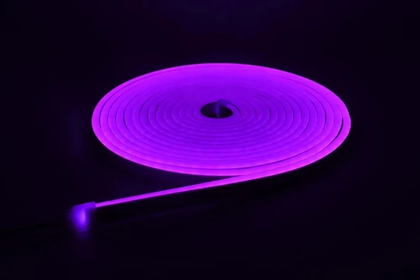 Neon LED şerit 5metre Mor LED zincir bandı hortum esnek dekoratif aydınlatma ışık 12V 10W ürün görseli 1