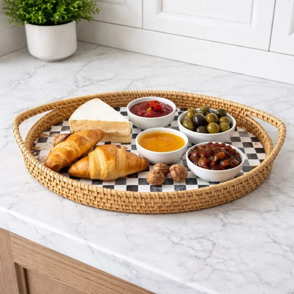MİEN Damalı Oval Sedef Tepsi 2 Li Set - Resim 6