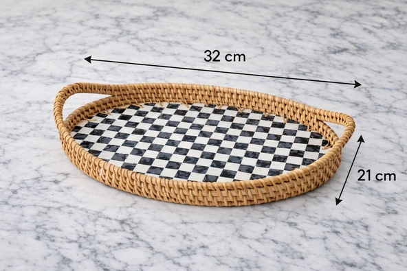 MİEN Damalı Oval Sedef Tepsi 2 Li Set - Resim 5