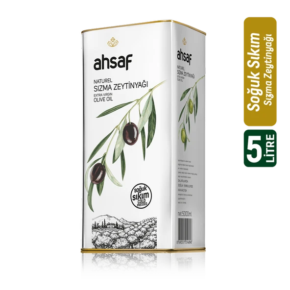 AHSAF Soğuk Sıkım Natürel Sızma Zeytinyağı 5L -Teneke ürün görseli 1