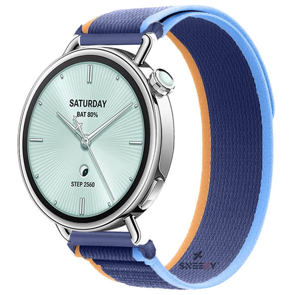 Sneezy Mi Watch S4 41mm Uyumlu Kordon Trail Loop Cırtlı Yumuşak Kumaş Şık Kordon  Mavi Koyu ürün görseli 1
