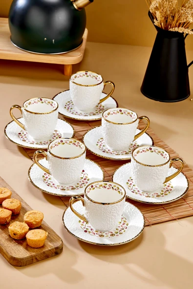Cooker Royal Bloom 6 Kişilik 180 ml Porselen Duble Çay ve Kahve Fincan Takımı CKR3808 ürün görseli 1