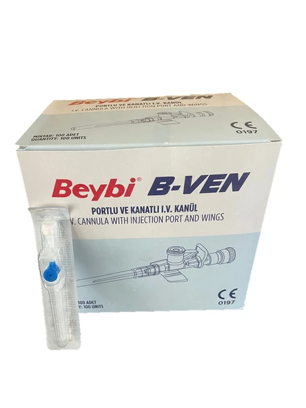 Beybi Kanatlı ve Enjeksiyon Portlu Mavi Kanül (22G-25mm)100 Adet ürün görseli 1