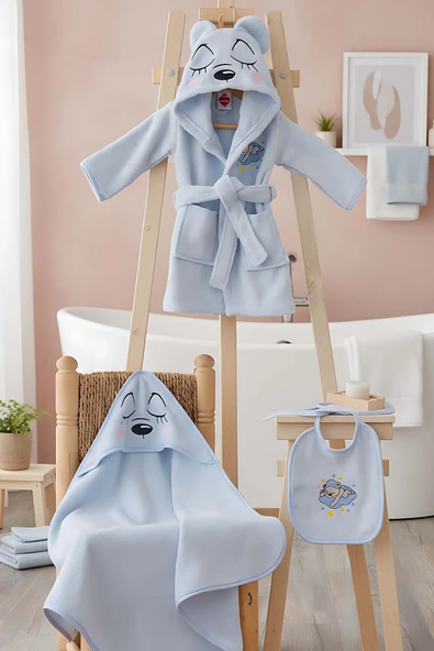 Bear Mavi %100 Pamuk Bebek Banyo Seti - Resim 2