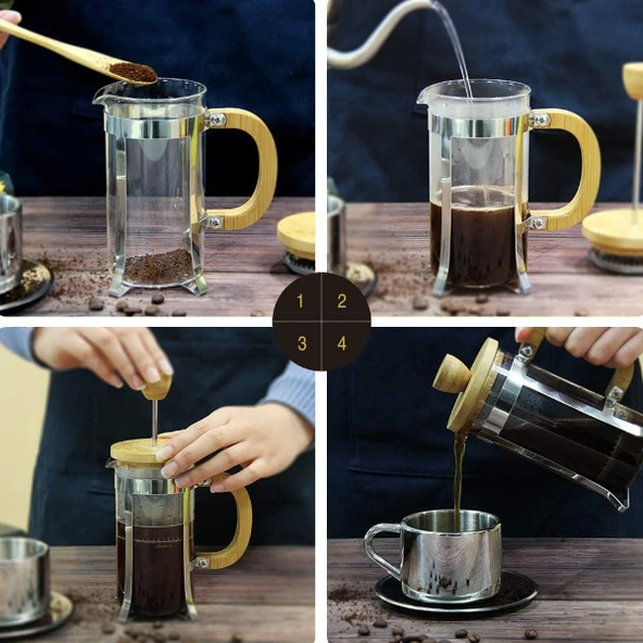 Ahşap Detaylı 350 ml Cam French Press ürün görseli 1