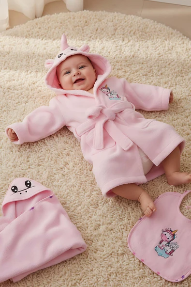 Unicorn Pembe %100 Pamuk Bebek Banyo Seti ürün görseli 1