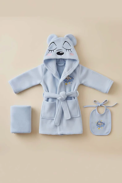 Bear Mavi %100 Pamuk Bebek Banyo Seti - Resim 7