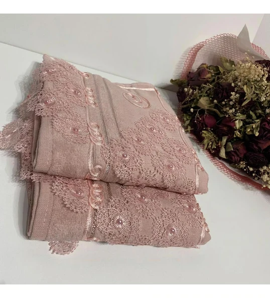 Dantelli Güpürlü İğne Oyası %100 Pamuklu 50x90cm 2 Adet (Pudra) ürün görseli 1