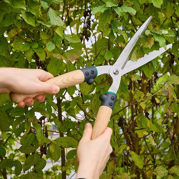 Ahşap Saplı Ergonomik Çelik Çit Budama Makası - Resim 2