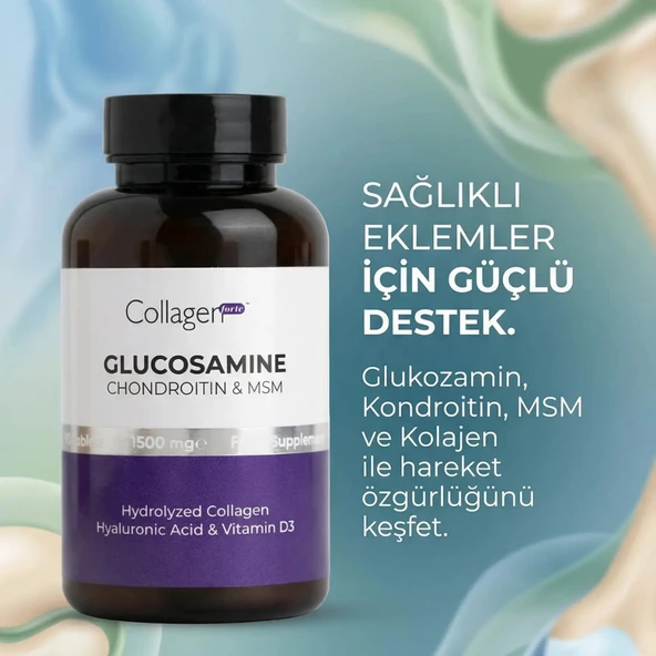 Collagen Forte Platinum Glukozamin, Glucosamine Chondroitin & Msm 90 Tablet 1500mg Kolajen & Vitamin D3 ürün görseli 1