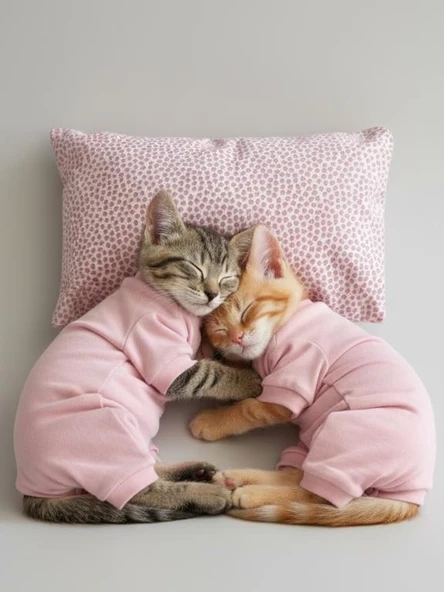 Minimini Kapler Kedi Uyku Seti | Penye Kedi Tulum ve Mini Yastık Takımı | Pamuklu | Tüy Dökülmesini Azaltır | ürün görseli 1