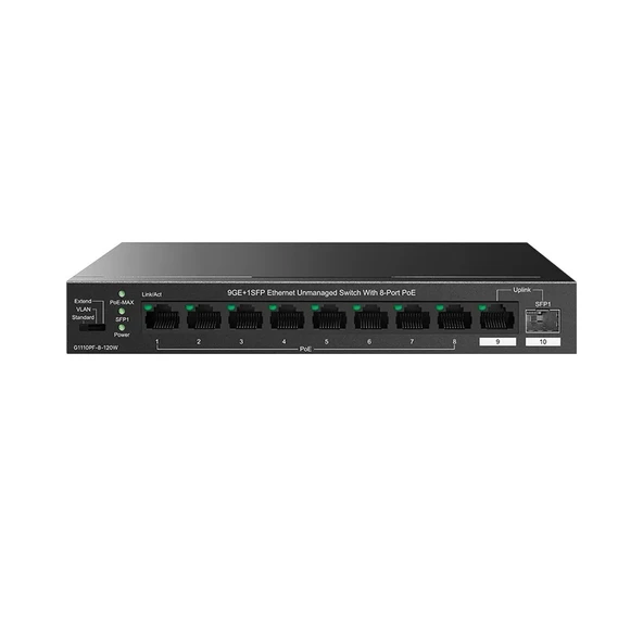Tenda TEG1110PF-8-120W 8GE PoE+ Port (120W), 1xGE + 1x SFP Uplink Desktop Switch ürün görseli 1
