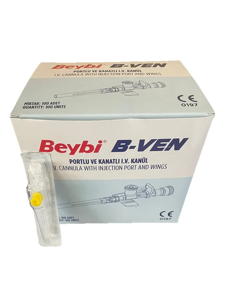 Beybi Intraket Branül 24g 19mm 0.70mm Sarı 100 Adet ürün görseli 1