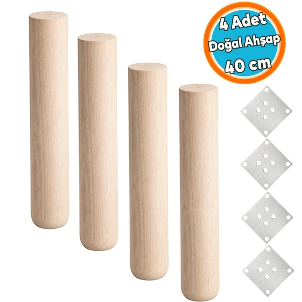 (4 Adet) Doğal Ahşap Boyasız Silindir Masa Sehpa Ayağı 40 cm Doğal Ahşap Sehpa Ayağı Bohem ürün görseli 1