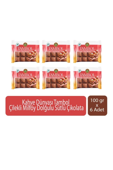Tambol Çilekli Milföy Dolgulu Sütlü Çikolata 100 gr x 6 Adet ürün görseli 1