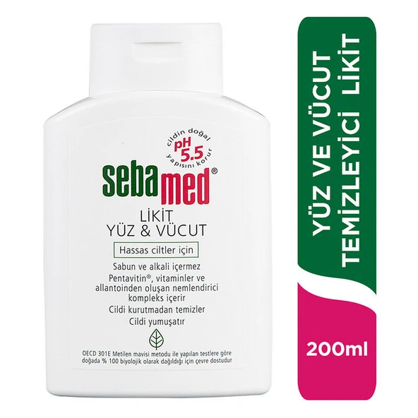 Sebamed Hassas Ciltler İçin Pentavitin Nemlendirici Etkili Likit Yüz ve Vücut Temizleyici Jeli 200 ml ürün görseli 1