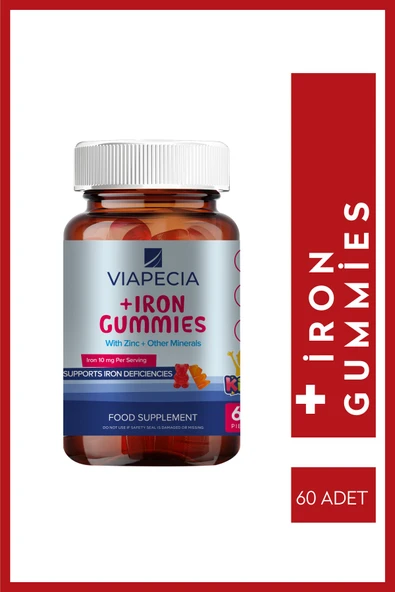 Viapecia Jelibon Formunda Gummy Demir Multivitamin Çinko C,e,a,d3,b1,b2,b3,b6 Vitaminleri 60 Adet ürün görseli 1
