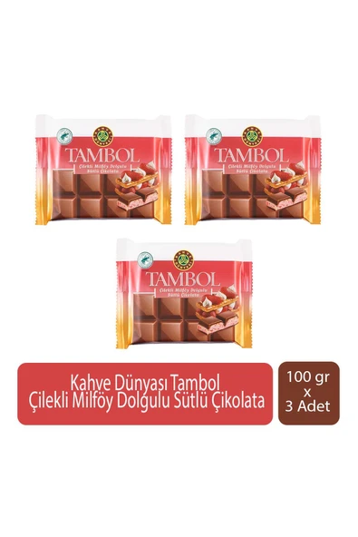 Tambol Çilekli Milföy Dolgulu Sütlü Çikolata 100 gr x 3 Adet ürün görseli 1