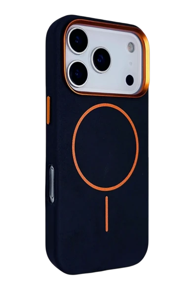 Fuchsia iPhone 17 Pro ile Uyumlu Luno Deri Magneticsafe Kapak - Mavi ürün görseli 1