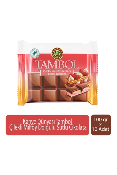 Tambol Çilekli Milföy Dolgulu Sütlü Çikolata 100 gr x 10 Adet ürün görseli 1