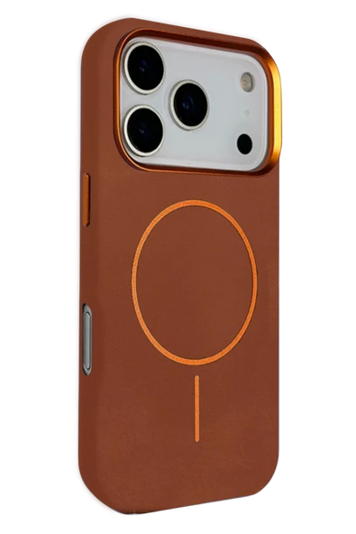 Fuchsia iPhone 17 Pro Max ile Uyumlu Luno Deri Magneticsafe Kapak - Kahverengi ürün görseli 1
