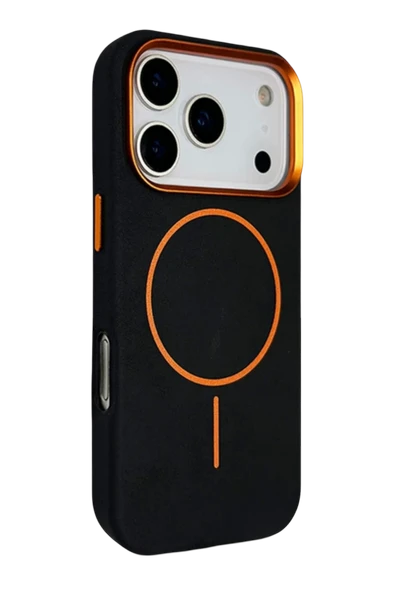 Fuchsia iPhone 17 Pro Max ile Uyumlu Luno Deri Magneticsafe Kapak - Siyah ürün görseli 1