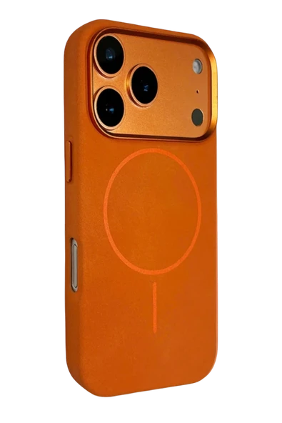 Fuchsia iPhone 17 Pro ile Uyumlu Luno Deri Magneticsafe Kapak - Turuncu ürün görseli 1