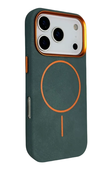 Fuchsia iPhone 17 Pro Max ile Uyumlu Luno Deri Magneticsafe Kapak - Yeşil ürün görseli 1