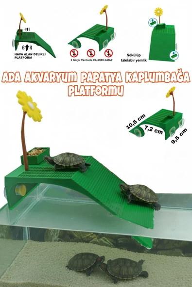 Ada Akvaryum Papatya Su Kaplumbağası  Rampalı Dinlenme Platformu Yemlikli ürün görseli 1