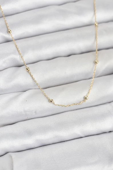 CM 14K Gold Renk Minik Top Zincirli Kadın Kolye (Vice/1395) ürün görseli 1