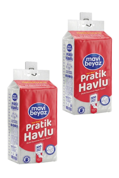 Mavi beyaz Pratik Havlu 500 Yaprak - Yeni Nesil Çok Amaçlı Kağıt Havlu (Asma Aparatı Hediyeli) - 2 Adet ürün görseli 1