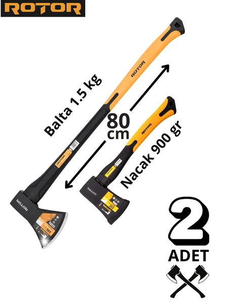 ROTOR Fiber Saplı 1500gr+900gr 2’li Balta Nacak Seti ürün görseli 1