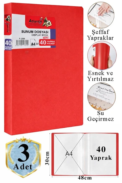 Kırmızı Sunum Dosyası 40 lı 3 Adet Poşet Dosyalı Katalog Dosyası 40 Poşetli Kendinden Dosya Plastik Kapaklı ürün görseli 1