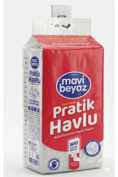 Mavi beyaz Pratik Havlu 500 Yaprak - Yeni Nesil Çok Amaçlı Kağıt Havlu (Asma Aparatı Hediyeli) ürün görseli 1