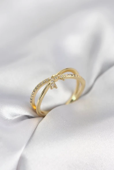 Gold Renk Zirkon Taşlı Fiyonk Model Kadın Yüzük (Vice/1395) ürün görseli 1