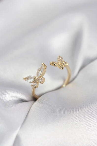 Kelebek Model Zirkon Taşlı Gold Renk Kadın Yüzük (Vice/1395) ürün görseli 1