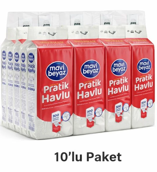 Mavi beyaz Pratik Havlu 500 Yaprak - Yeni Nesil Çok Amaçlı Kağıt Havlu (Asma Aparatı Hediyeli) - 10 Adet ürün görseli 1
