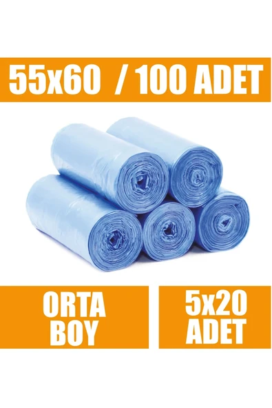 20 Li X 10 Rulo Çöp Torbası Orta Boy Mavi 55x60 Çöp Poşeti ürün görseli 1