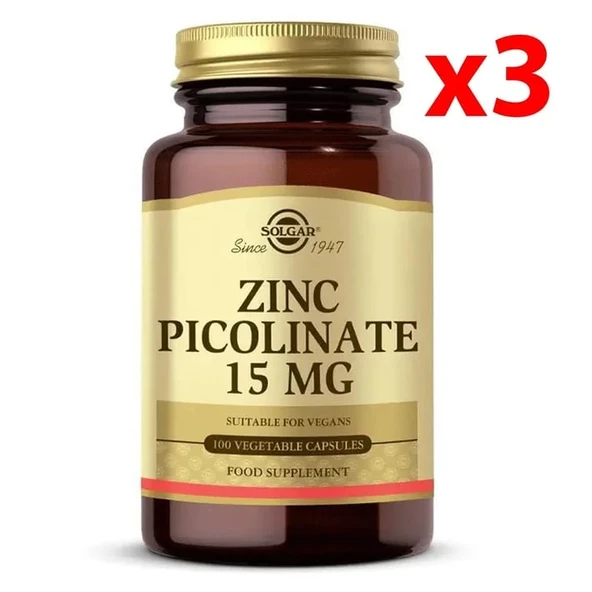Solgar Zinc Picolinate 15 Mg 100 Kapsül 3 adet ürün görseli 1