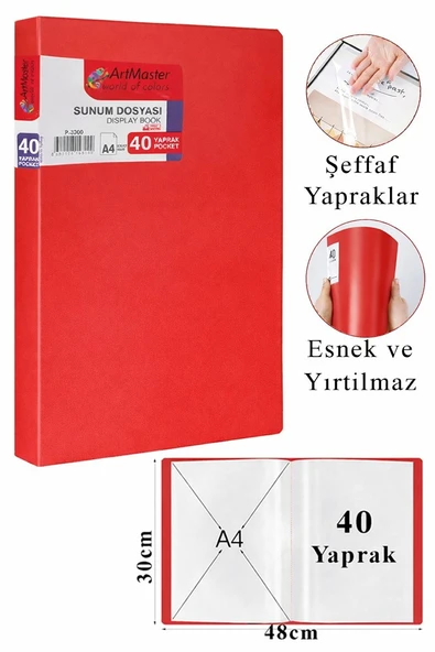 Kırmızı Sunum Dosyası 40 lı 1 Adet Poşet Dosyalı Katalog Dosyası 40 Poşetli Kendinden Dosya Plastik Kapaklı ürün görseli 1