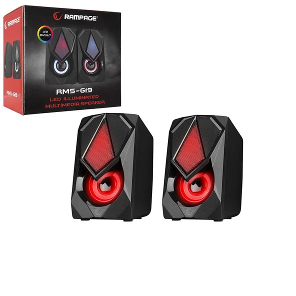 SİYAH - RGB IŞIKLI 1+1 HOPARLÖR SPEAKAER SET USB KABLO 2.0 MULTİMEDYA - 5W GO53/1395 ürün görseli 1
