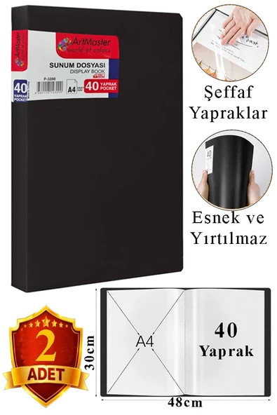 Siyah Sunum Dosyası 40 lı 2 Adet Poşet Dosyalı Katalog Dosyası 40 Poşetli Kendinden Dosya Plastik Kapaklı ürün görseli 1